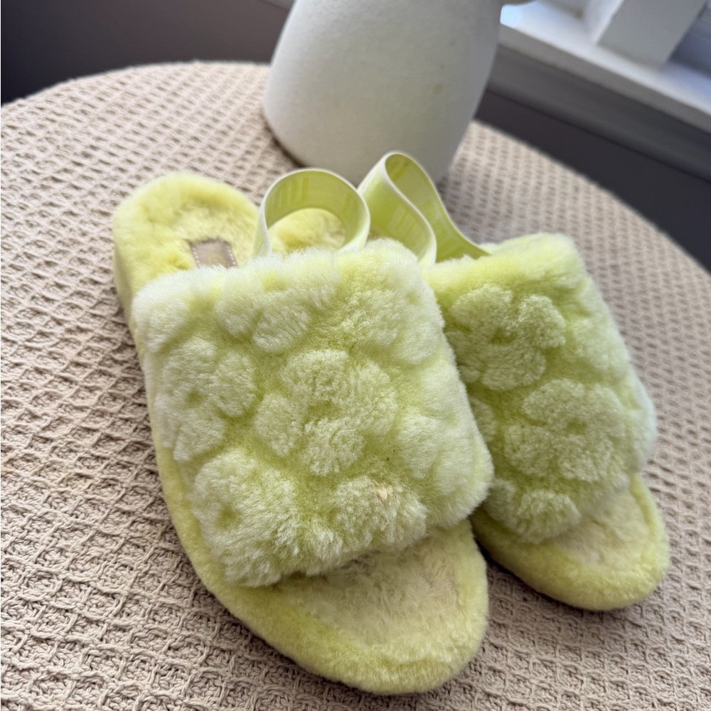 UGG Yellow Fuzzy Slide Slippers